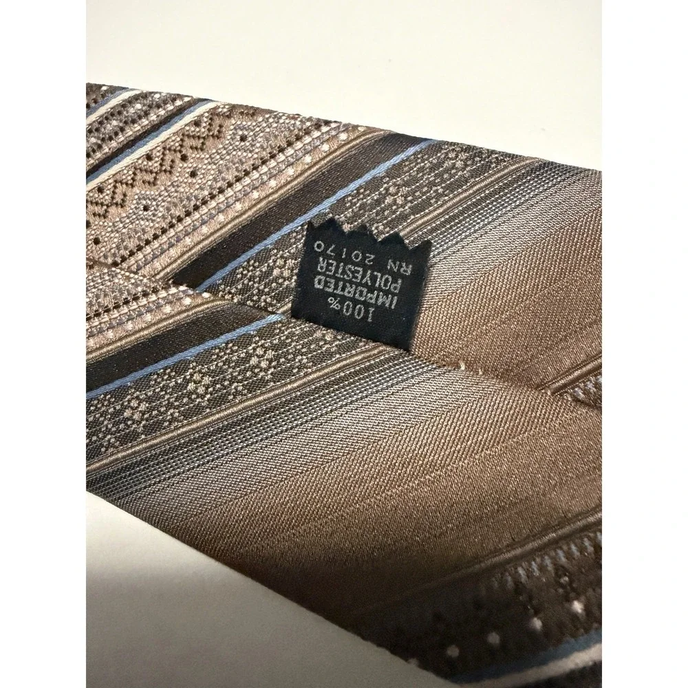 Bergere Mens Necktie Brown Blue Geometric Diagonal Stripe Polyester RN 20547